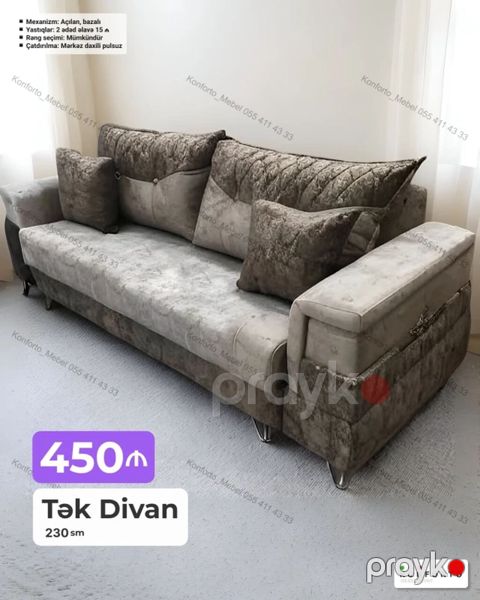 Tək divan – 230 sm - Mexanizm: açılan, bazalı (yataq funksiyalı, alt — Bakı