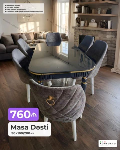 Masa Dəsti – 90×160/200 sm - Mexanizm: Açılan (uzadıla bilən) - Stol — Bakı
