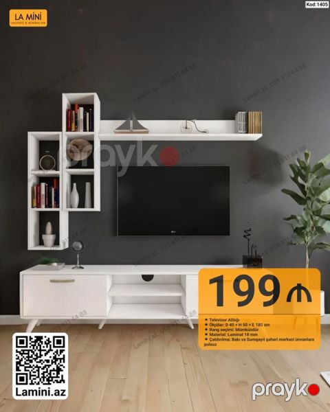 Televizor altlığı və divar rəfi dəsti - Model kodu: 1405 - Ölçülər — Bakı