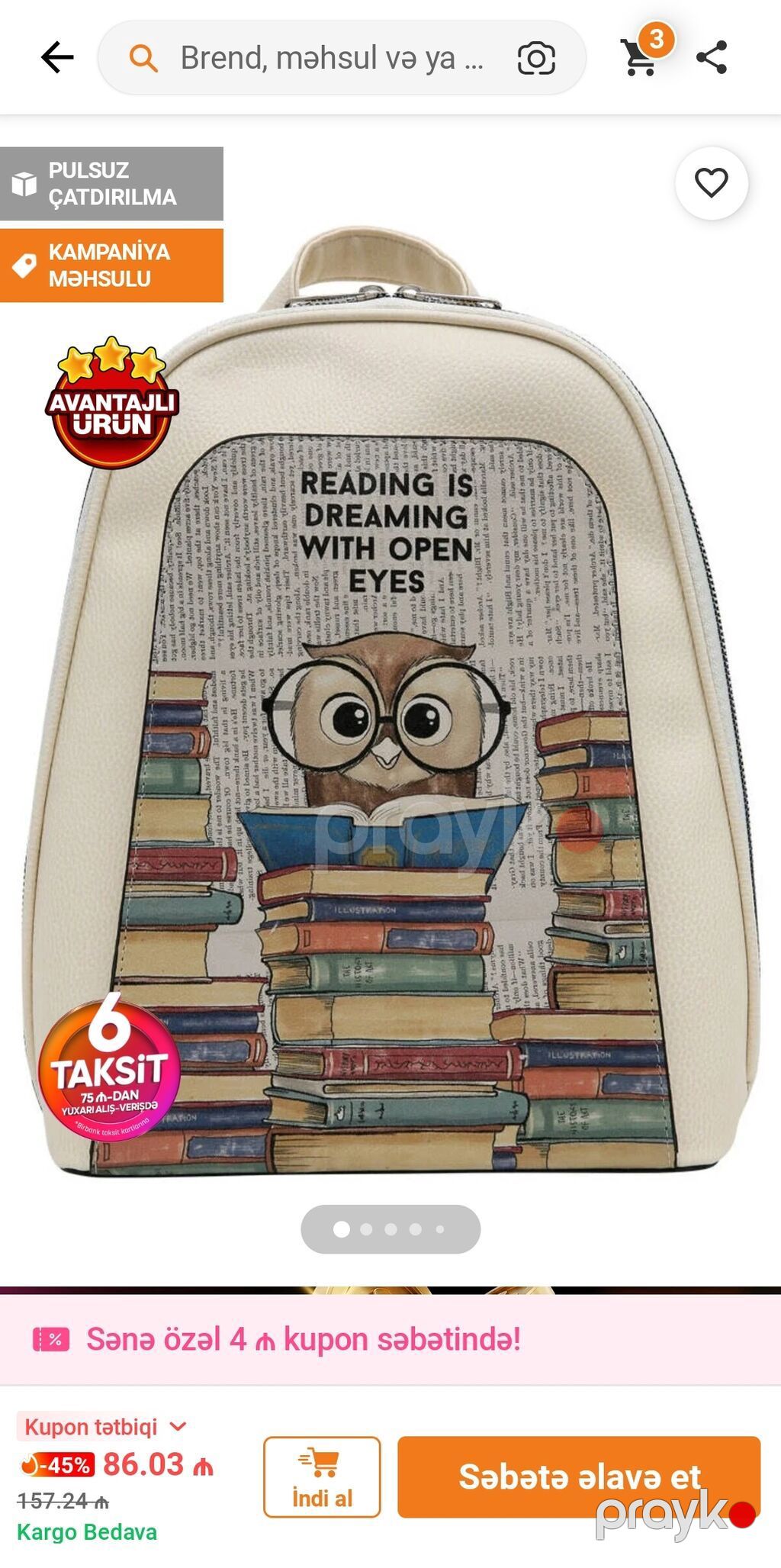 Məhsul: Mini bel çantası – “Reading is dreaming with open eyes” temalı — Çantalar, çamadanlar, cüzdanlar, Bakı (4)