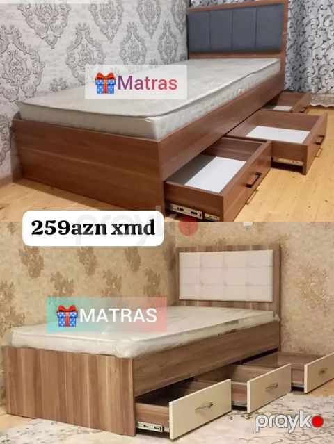 Tək nəfərlik taxta çarpayı – çekmecəli model - Alt hissədə 3 geniş — Mehdiabad