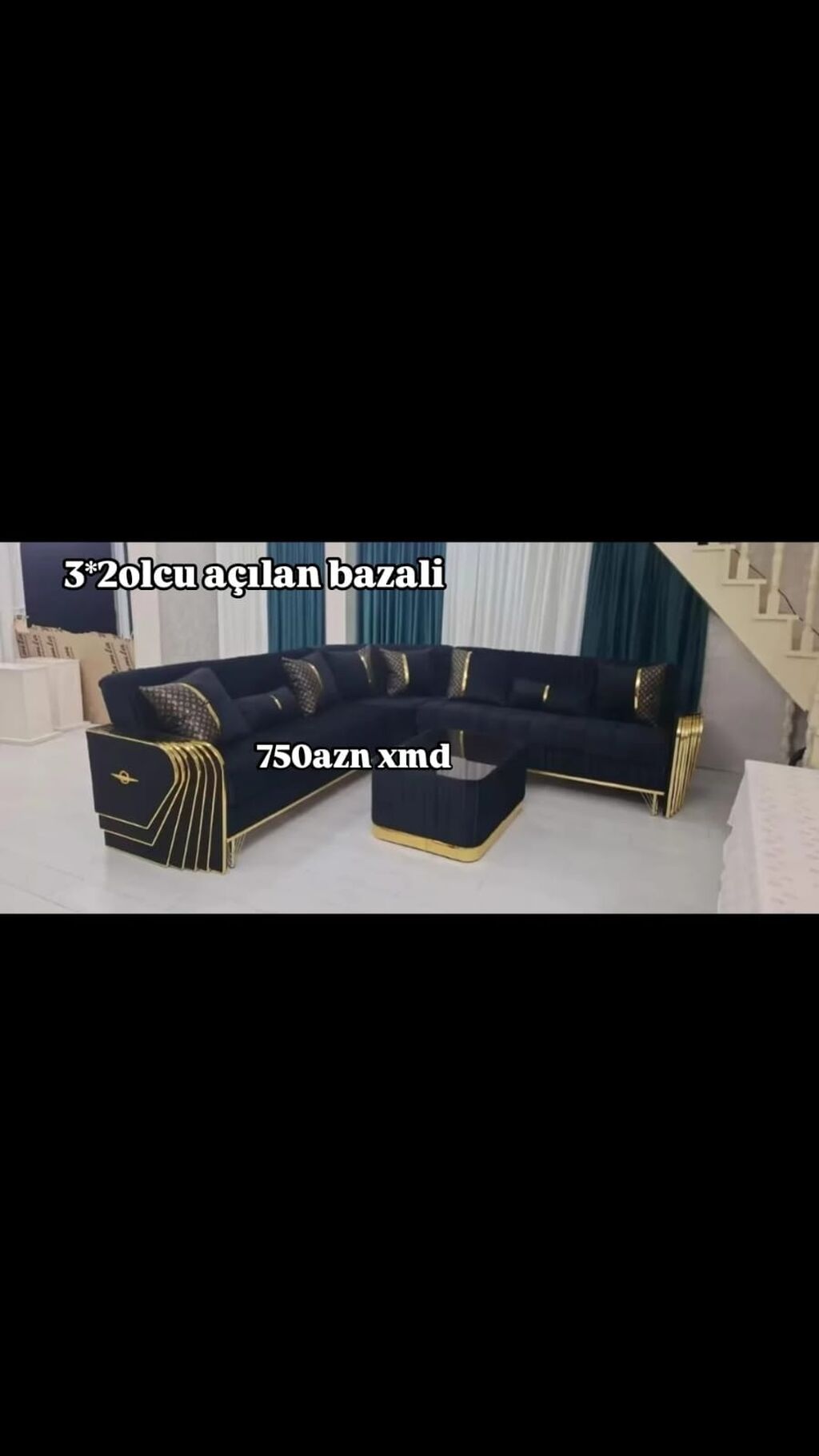 3×2 ölçülü, açılan-bazalı künc divan dəsti - L‑şəkilli künc divan — Yumşaq mobilya dəstləri, Bakı (6)