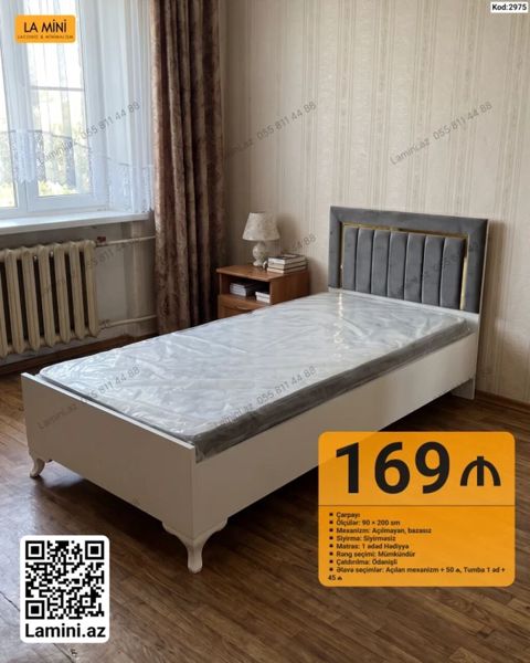 Çarpayı – tək nəfərlik model - Ölçü: 90 200 sm - Mexanizm — Bakı