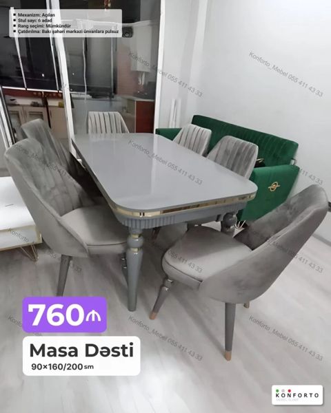Masa Dəsti – 90×160/200 sm - Mexanizm: Açılan (uzadıla bilən masa — Bakı
