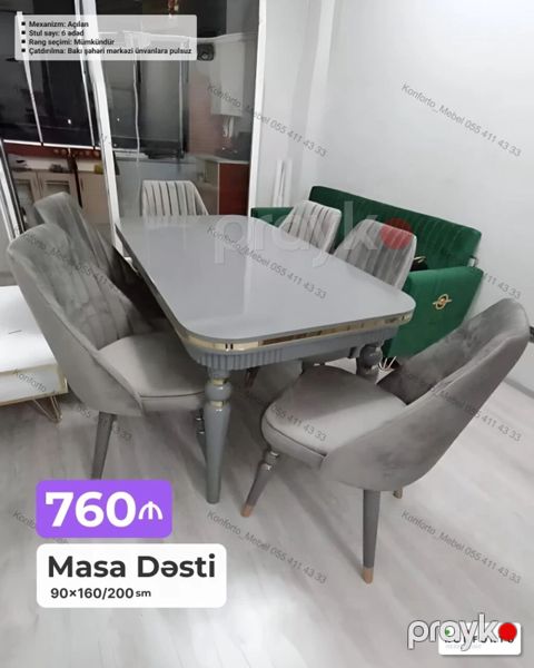 Masa Dəsti – 90×160/200 sm - Mexanizm: Açılan (uzadıla bilən masa — Bakı