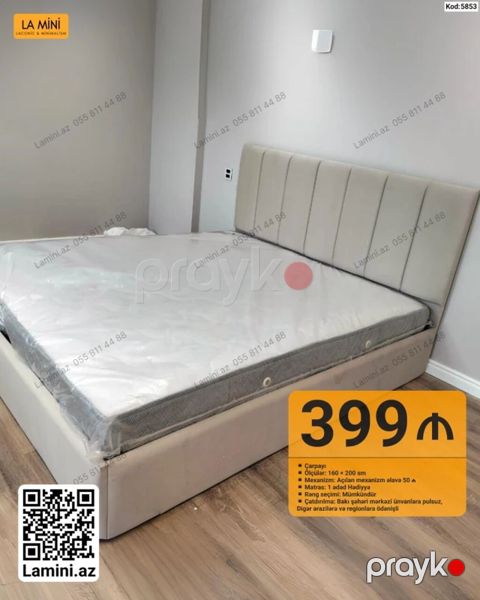 Mebel dəsti: Yumşaq başlıqlı çarpayı - Ölçü: 160 200 sm - Mexanizm — Bakı