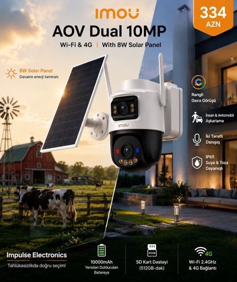 Imou AOV Dual 10MP 4G/Wi-Fi Solar Kamera – 5MP+5MP — Bakı