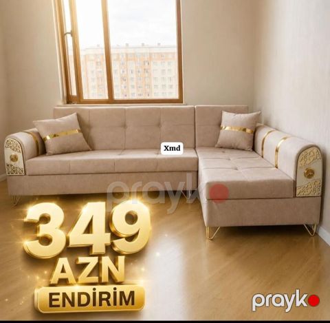 Künc divan dəsti – bej rəng, müasir minimal dizayn - L‑şəkilli — Bakı