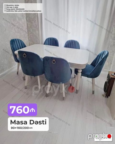 Məhsul: Masa dəsti - Masa ölçüləri: 90×160/200 sm (açılan mexanizmli — Bakı