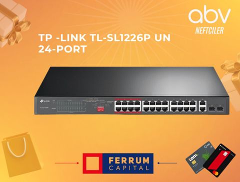 TP-Link TL-SL1226P — 24-Port 10/100Mbps + 2-Port Gigabit Rackmount PoE Switch — Bakı