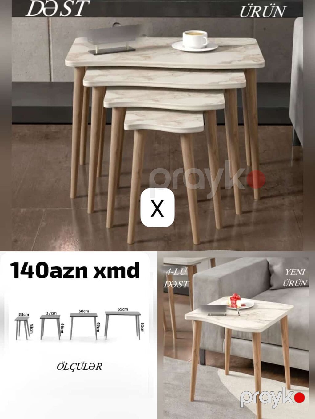 4-lü sehpalar dəsti – “Yeni məhsul” - Dəst: 4 ədəd yan/çay masası — Masalar və stullar, Bakı