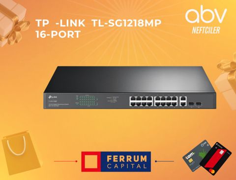 TP-Link TL-SG1218MP 16-Port 1000Mbps + 2-Port Gigabit Rackmount PoE Switch — Bakı