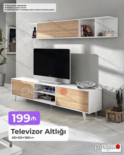 Televizor altlığı və üst divar rəfi dəsti Ölçü: - 40 50 180 sm — Bakı