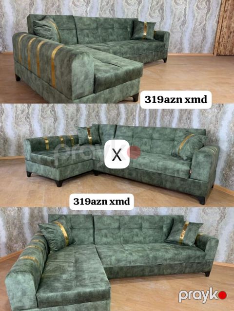 Model: X künc divanı - Rəng: tünd zeytun/yaşıl - Forma: L şəklində — Bakı