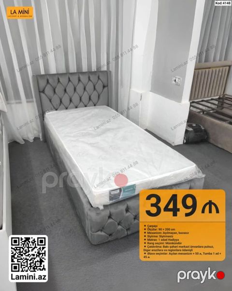Vahid nəfərlik çarpayı – Kod: 4148 Ölçü: - 90 200 sm Mekanizm — Bakı