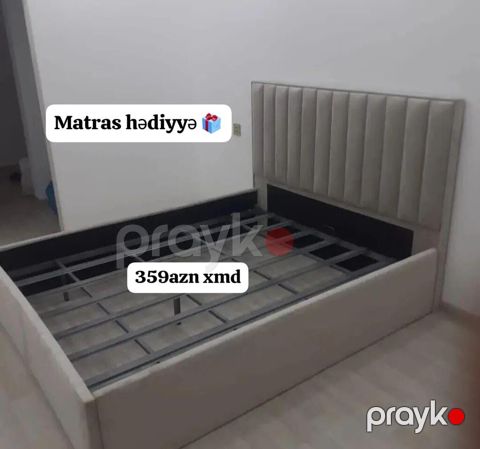 Müasir dizaynlı yumşaq başlıqlı çarpayı karkası. - Rəng: açıq — Bakı