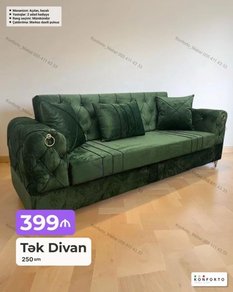Tək divan – 250 sm - Mexanizm: açılan, baza ilə (yataq funksiyalı — Bakı
