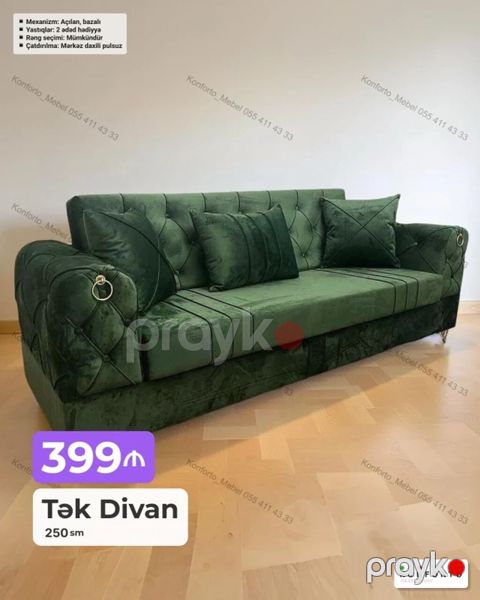 Tək divan – 250 sm - Mexanizm: açılan, baza ilə (yataq funksiyalı — Bakı
