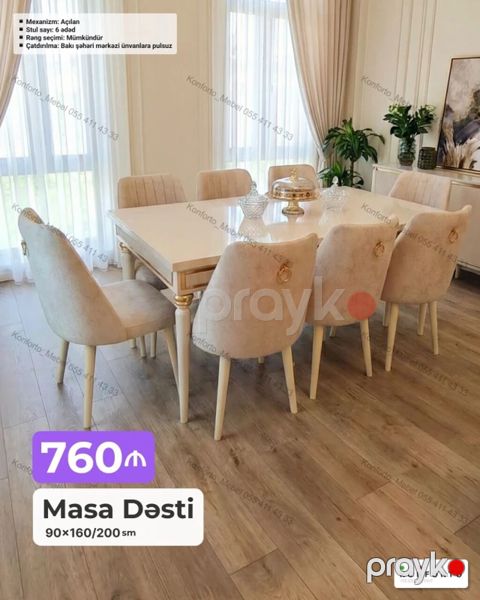 Məhsul: Masa Dəsti - Masa ölçüsü: 90×160/200 sm (açılan mexanizmli) — Bakı