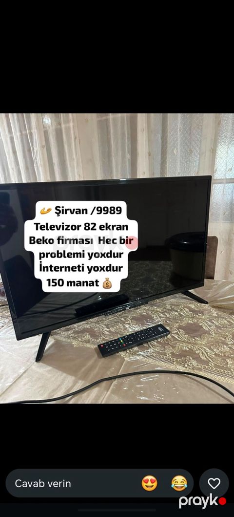 Beko markalı 82 ekran (təxminən 32") televizor. - Rəng: qara, nazik — Şirvan