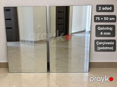 Güzgü şüşəsi (polotno) satılır — 2 ədəd. Ölçü: 75 50 sm Qalınlıq: 4 — Bakı