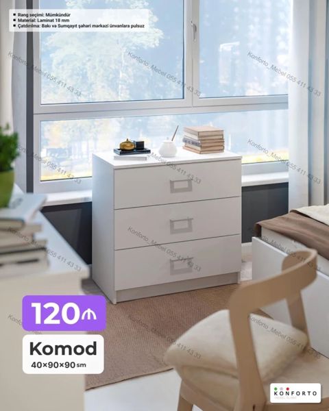 Ağ rəngli komod - Ölçülər: 40×90×90 sm - Material: 18 mm laminat — Bakı