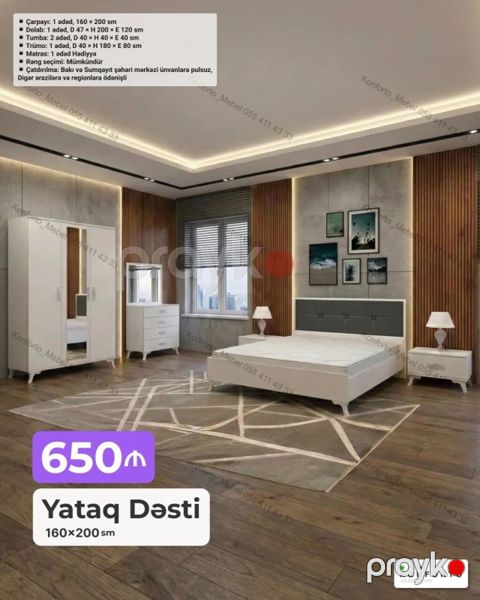 Yataq Dəsti – 160×200 sm Tərkibi: - Çarpayı: 1 ədəd, 160 200 sm — Bakı