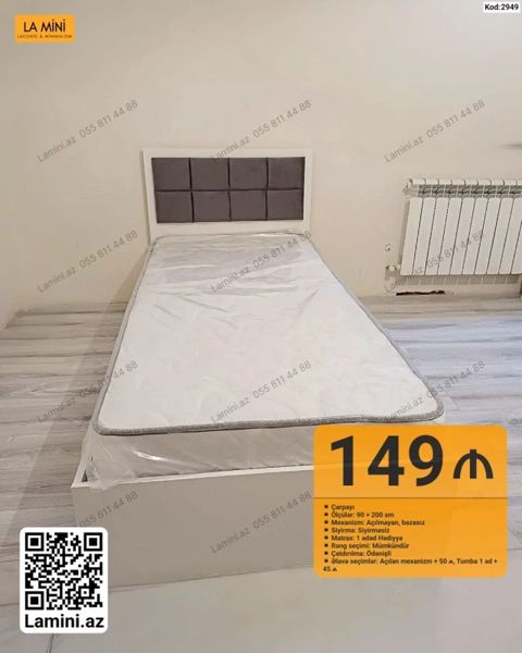 Çarpayı – Kompakt tək nəfərlik model - Ölçü: 90 200 sm - Mexanizm — Bakı