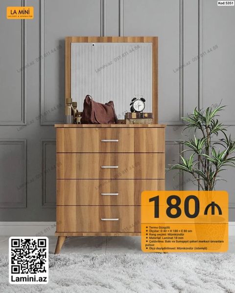 Termo güzgülü komod - Kod: 5351 - Rəng seçimi: mümkündür - Material — Bakı