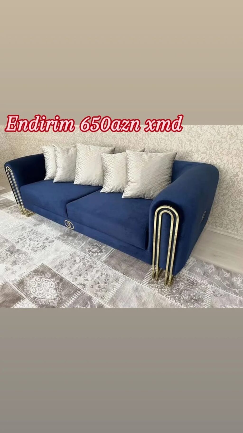 Modern dizaynlı 3 nəfərlik divan - Rəng variantları: krem, göy, qara — Divanlər, Bakı (2)