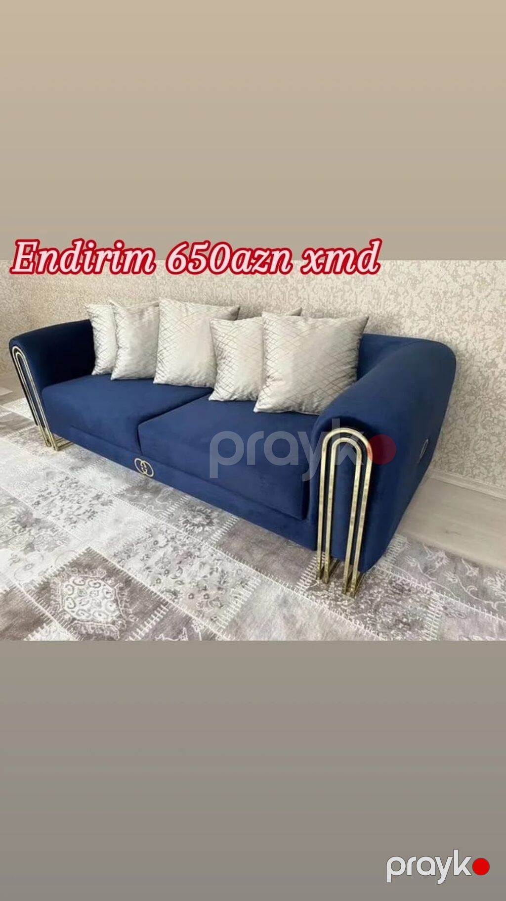Modern dizaynlı 3 nəfərlik divan - Rəng variantları: krem, göy, qara — Divanlər, Bakı (2)
