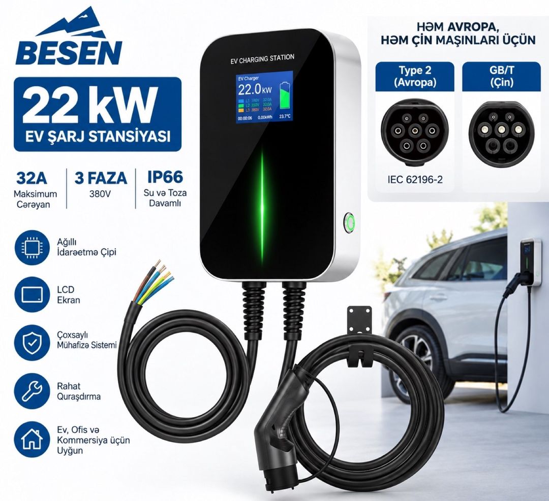 Besen 22 kW Elektrikli Avtomobil Şarj Stansiyası — Ehtiyat hissələri və aksesuarlar, Bakı (2)