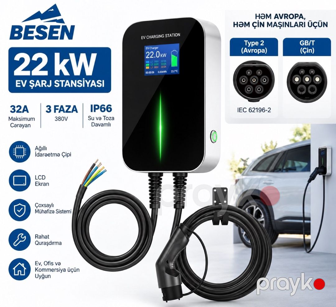 Besen 22 kW Elektrikli Avtomobil Şarj Stansiyası — Ehtiyat hissələri və aksesuarlar, Bakı (2)