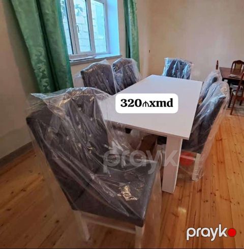Yemək otağı üçün masa və 6 ədəd stul dəsti. - Masa: düzbucaqlı forma — Bakı
