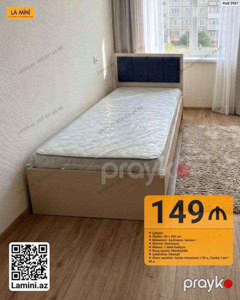 Məhsul: Tək nəfərlik çarpayı (Kod: 2957) - Ölçü: 90 200 sm — Bakı