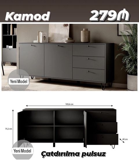 Kamod – Yeni model - Rəng: tünd boz - Ölçülər: 183.6 x 75.2 x 40 sm — Bakı