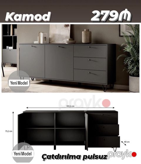 Kamod – Yeni model - Rəng: tünd boz - Ölçülər: 183.6 x 75.2 x 40 sm — Bakı