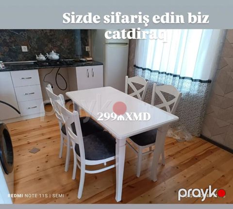 Mətbəx üçün 1 masa + 4 stul dəsti - Rəng: ağ - Dizayn: klassik düz — Mehdiabad
