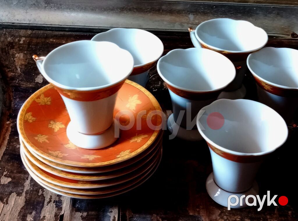 Çay dəsti, rəng - Narıncı, Farfor, Yaponiya — Süfrə qabı, Digah (2)
