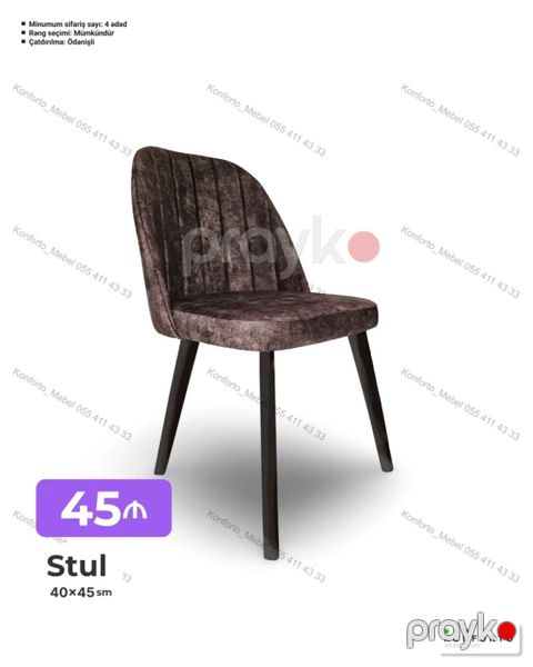 Stul – 40×45 sm - Yumşaq, məxmər tipli parça üzlük - Dərin, dikey — Bakı