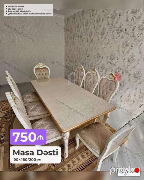 Masa Dəsti – 750₼ - Ölçü: 90×160/200 sm - Mexanizm: Açılan (uzadıla — Bakı
