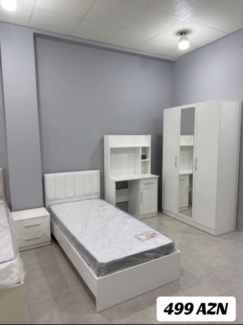 Tək nəfərlik yataq dəsti çarpayı dolab yazı masası tumba daxildir 499 — Saray
