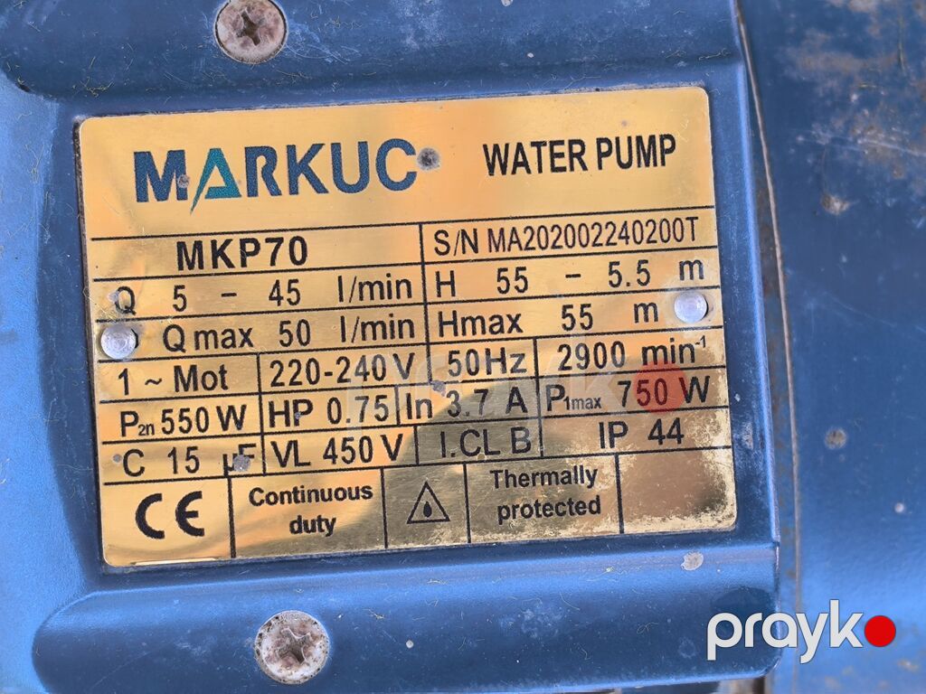 Markuc MKP70 su nasosu Texniki göstəricilər: - Model: MKP70 (Water — Su nasosu, Digah (3)