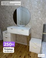 Trümo dəsti – 40×180×120 sm - Modern dizaynlı ağ trümo, dairəvi güzgü — Товары