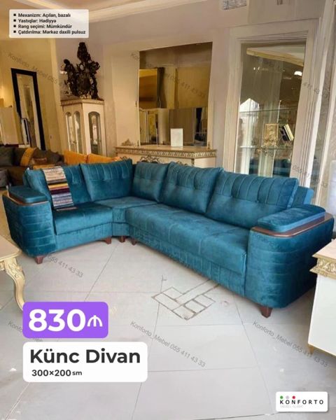 Künc divan – 300×200 sm Qiymət: 830 Xüsusiyyətlər: - Mexanizm — Bakı
