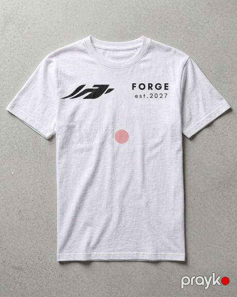 Ağ rəngli qısaqoll T‑shirt – Forge est. 2027 loqolu - Minimalist — Saray