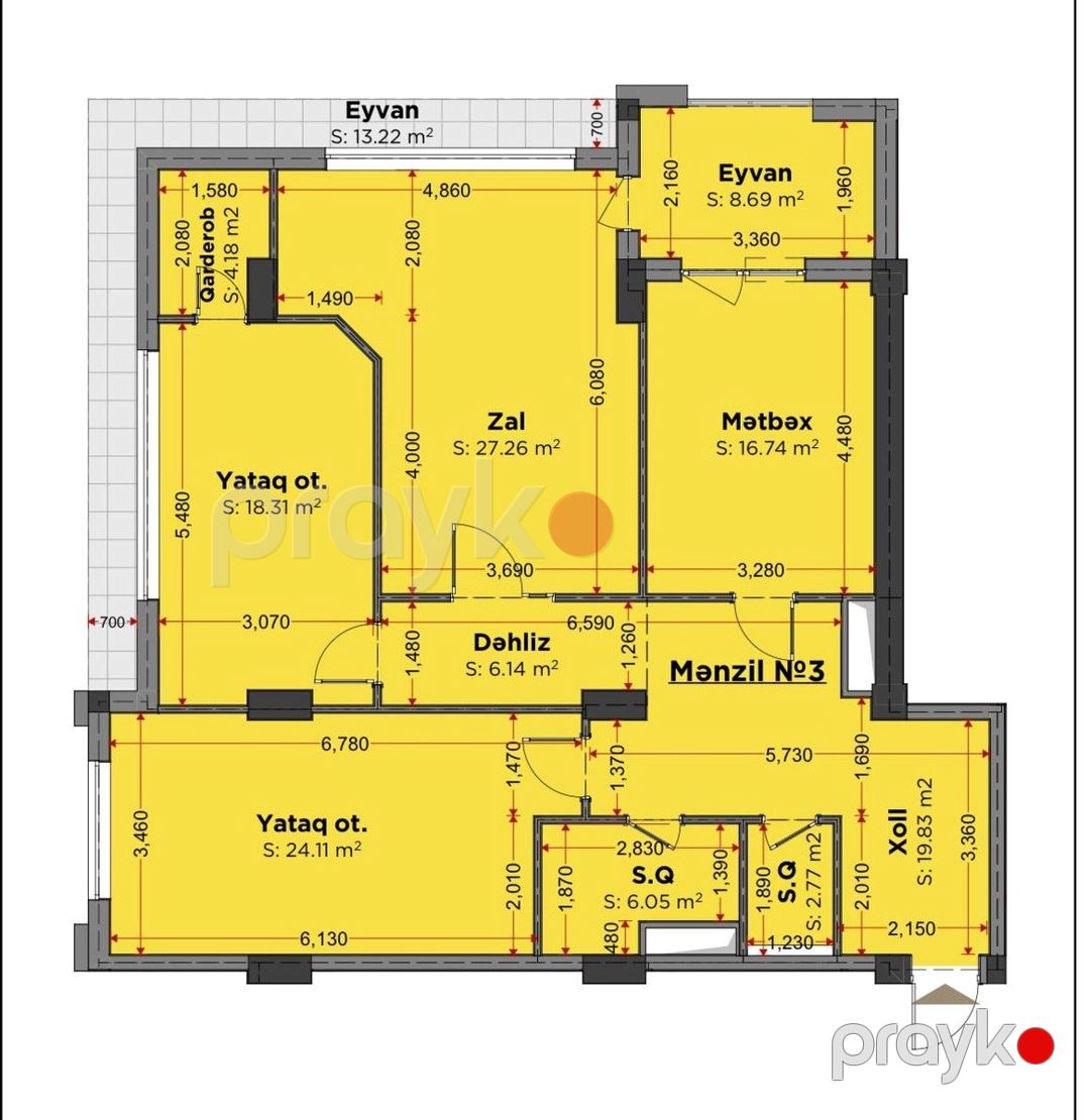 Satılır 3 otaqlı yeni tikili 147.3 m² — Mənzil, Bakı (3)