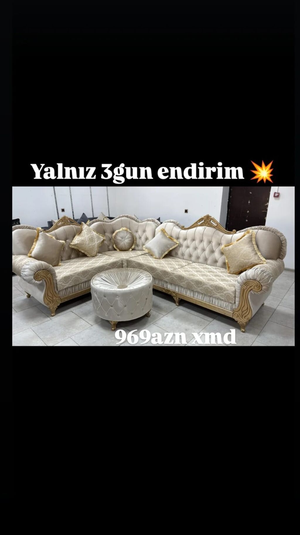 Klassik üslubda L formalı künc divan dəsti. - Rəng: krem-bej — Yumşaq mobilya dəstləri, Bakı (2)
