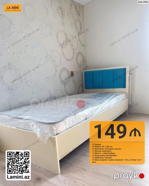 Çarpayı – Kod: 2966 - Ölçü: 90 x 200 sm - Mexanizm: Açılmayan — Bakı