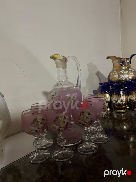 Zərif şüşə süfrə dəsti - 2 ayrı servis komplekti: 1) Bənövşəyi-mat — Digah